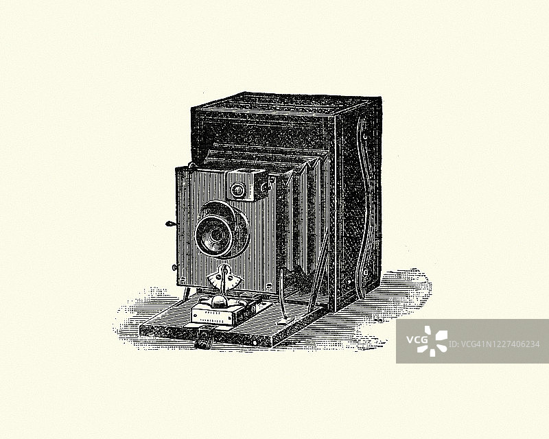 维多利亚折叠Kodet相机，1895年，19世纪图片素材
