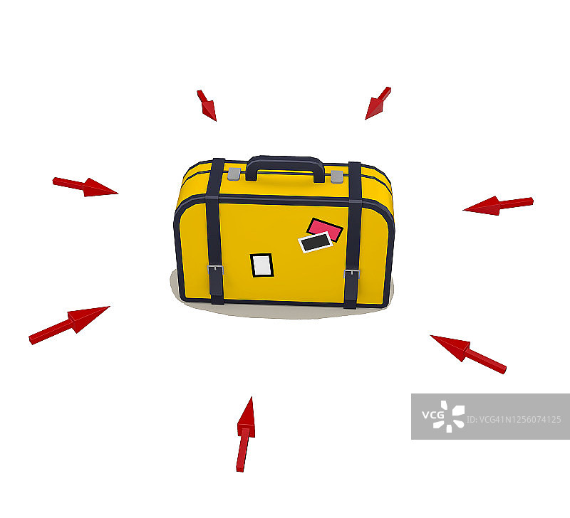 红色箭头显示手提箱，行李，3D概念图片素材