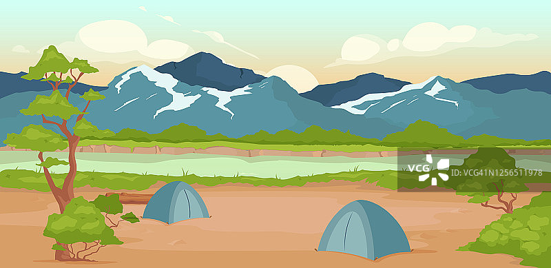 野营地平面颜色矢量插图图片素材