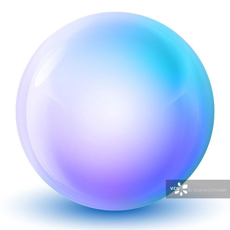 玻璃、紫、蓝球或珍贵珍珠。光滑的现实球，3D抽象矢量插图突出在白色的背景。带有阴影的大金属泡泡。图片素材