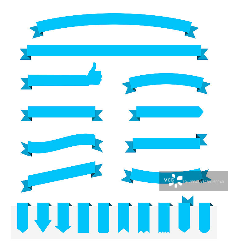 一套蓝色丝带，横幅-设计元素在白色的背景图片素材