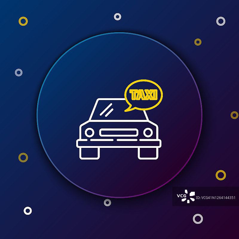 出租车图标孤立在蓝色背景上。色彩斑斓的轮廓的概念。向量图片素材