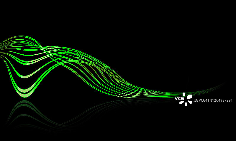 抽象的绿色波浪线在黑色的背景。图片素材