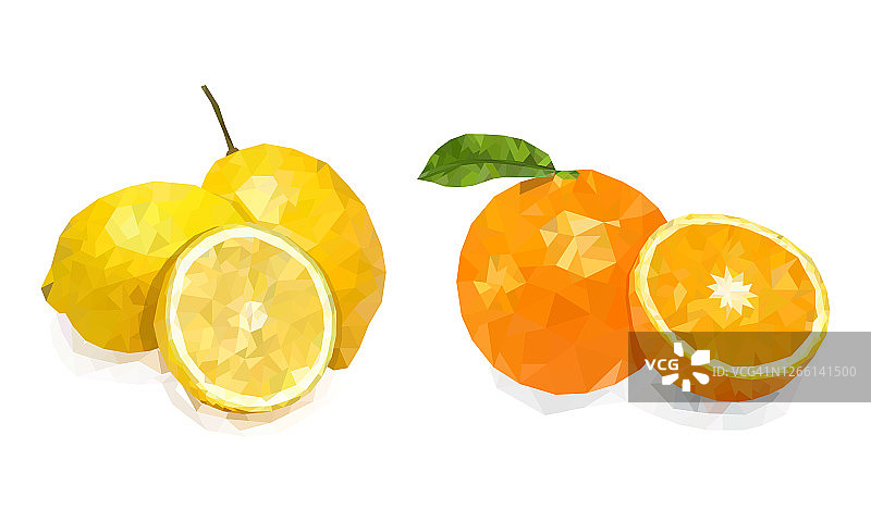 白色背景上的柠檬和橘子。水果集合。矢量插图。图片素材