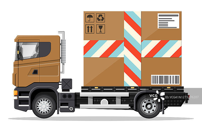 棕色的货车和大纸板箱图片素材