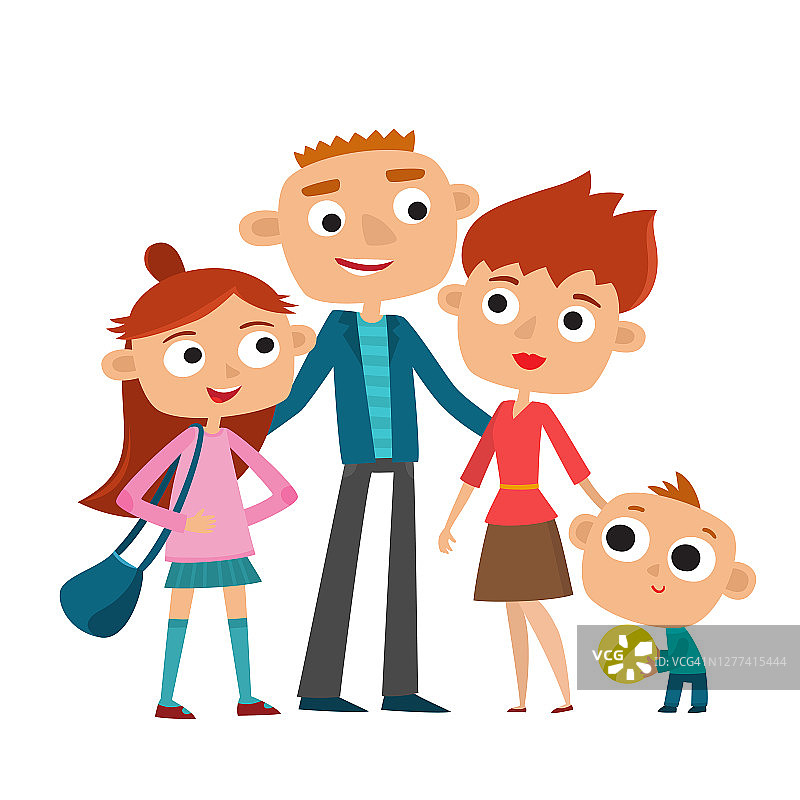 矢量插图的幸福家庭在爱。父亲，母亲，儿子和女儿在一起。图片素材