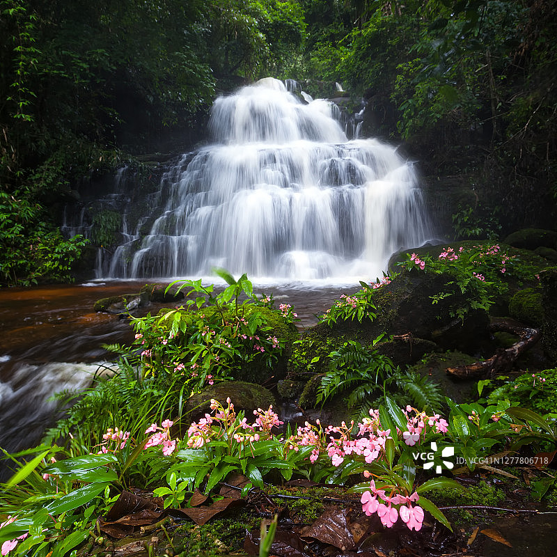 泰国国家森林深处的瀑布图片素材