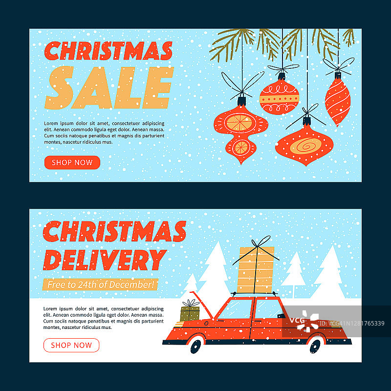 圣诞促销设计模板。网上购物横幅，海报，优惠券，广告，社交媒体。图片素材