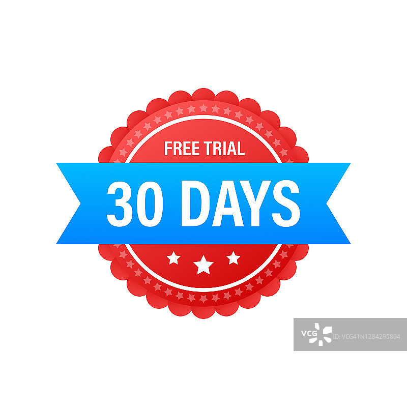 30天免费试用标签，徽章，贴纸。软件推广免费下载。它可以用于应用。矢量插图。图片素材