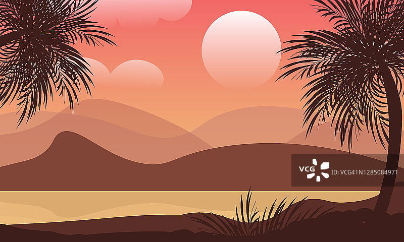 日落海滩景观插图图片素材