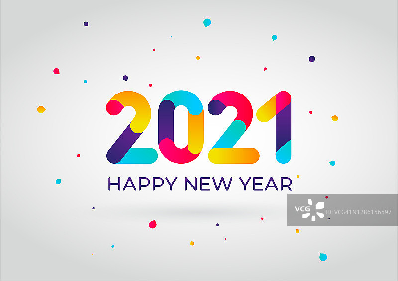 2021年新年数字与梯度颜色。2021年新年快乐标志文字设计。矢量数设计模板。贺卡模板。你设计的圣诞标志。插图与标签。图片素材