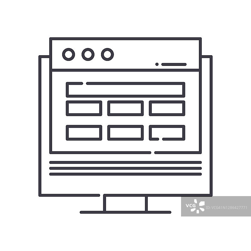 Ux网页设计图标，线性孤立的插图，细线矢量，网页设计标志，轮廓概念符号与可编辑的白色背景笔触。图片素材