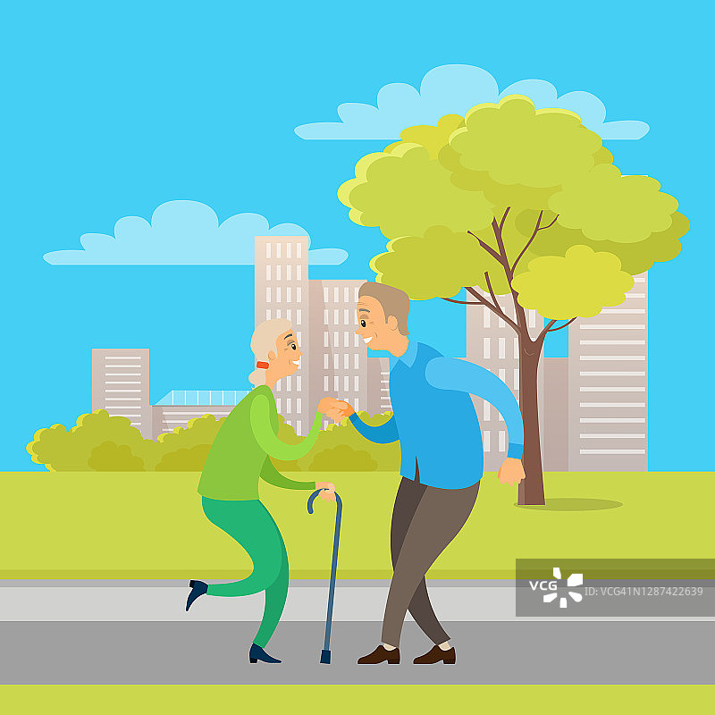 老人和女人在城市公园跳舞向量图片素材