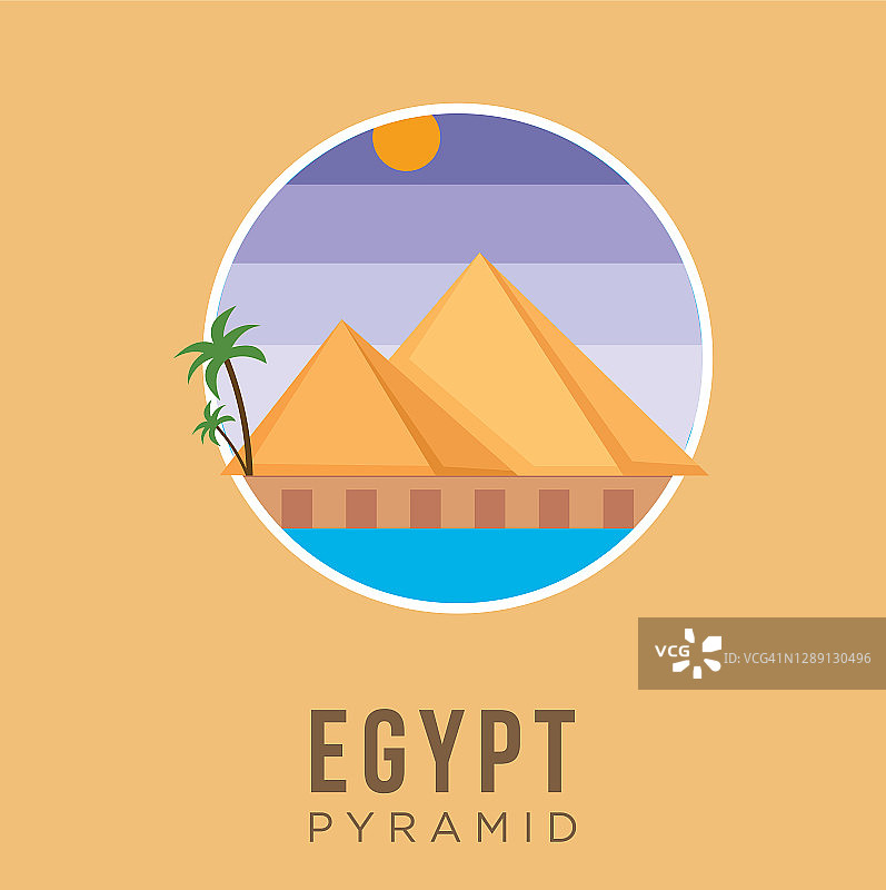 埃及金字塔历史地标文化设计矢量股票插图。采购产品埃及旅游和吸引，地标，旅游，传统文化和宗教图片素材