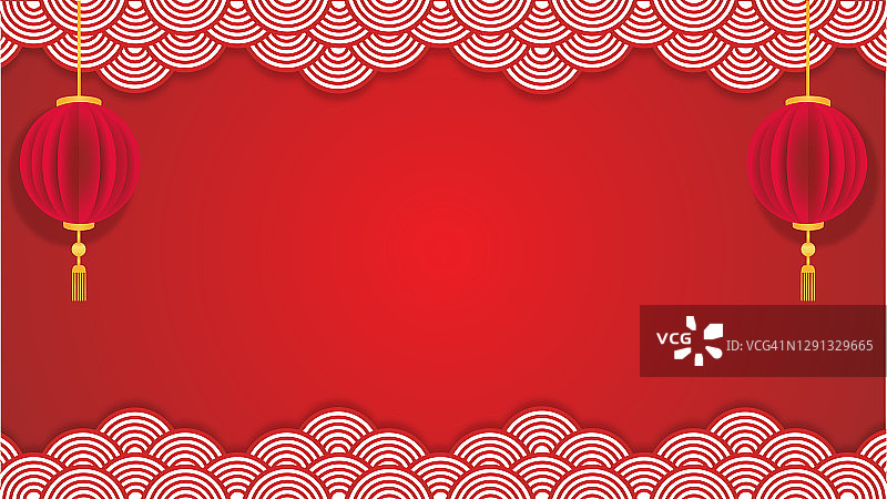 插图庆祝快乐春节背景概念，中国灯笼在红色背景与广告复制空间图片素材