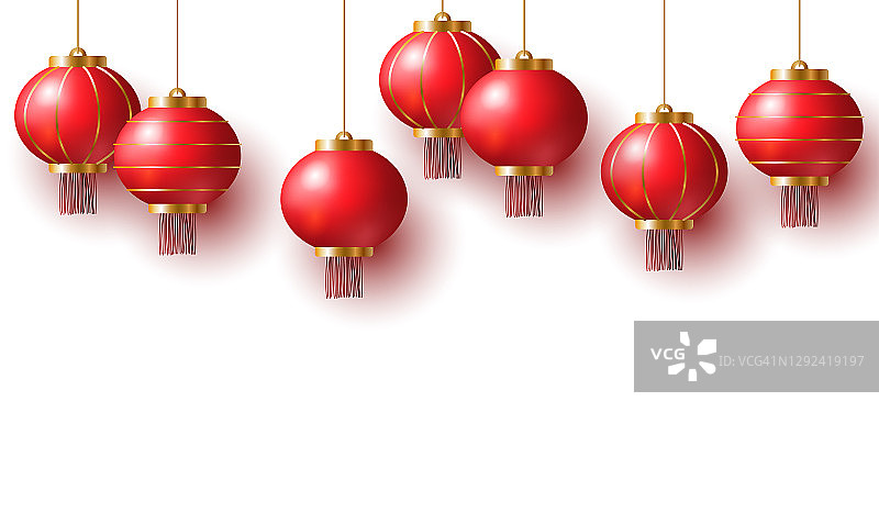 东方中国新年贺卡元素向量设计。红灯笼是亚洲传统的装饰品。中国新年的装饰品。中国的元宵节。现实的三维设计图片素材