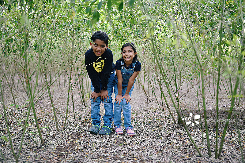一个男孩和一个女孩在小扁豆农场的肖像图片素材