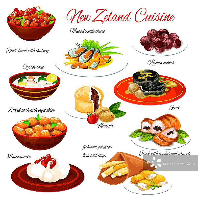 新西兰荤菜、海鲜配蔬菜图片素材