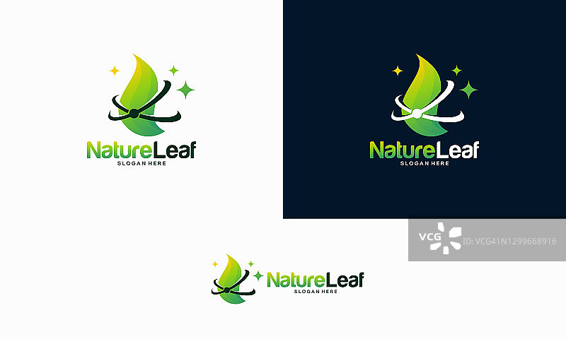 叶子创意概念标志设计模板，抽象绿叶标志图标矢量设计。景观设计、园林、植物、自然和生态矢量标志图片素材