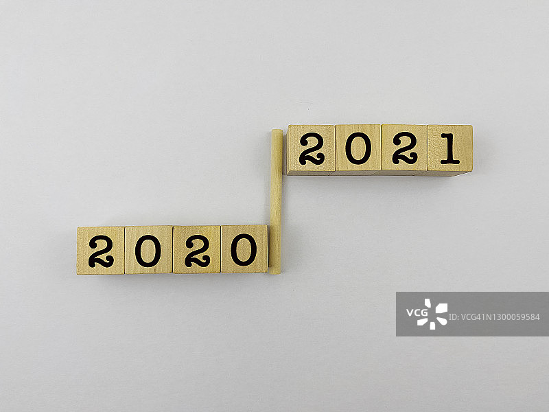 木块上的2020年和2021年。概念的背景。图片素材