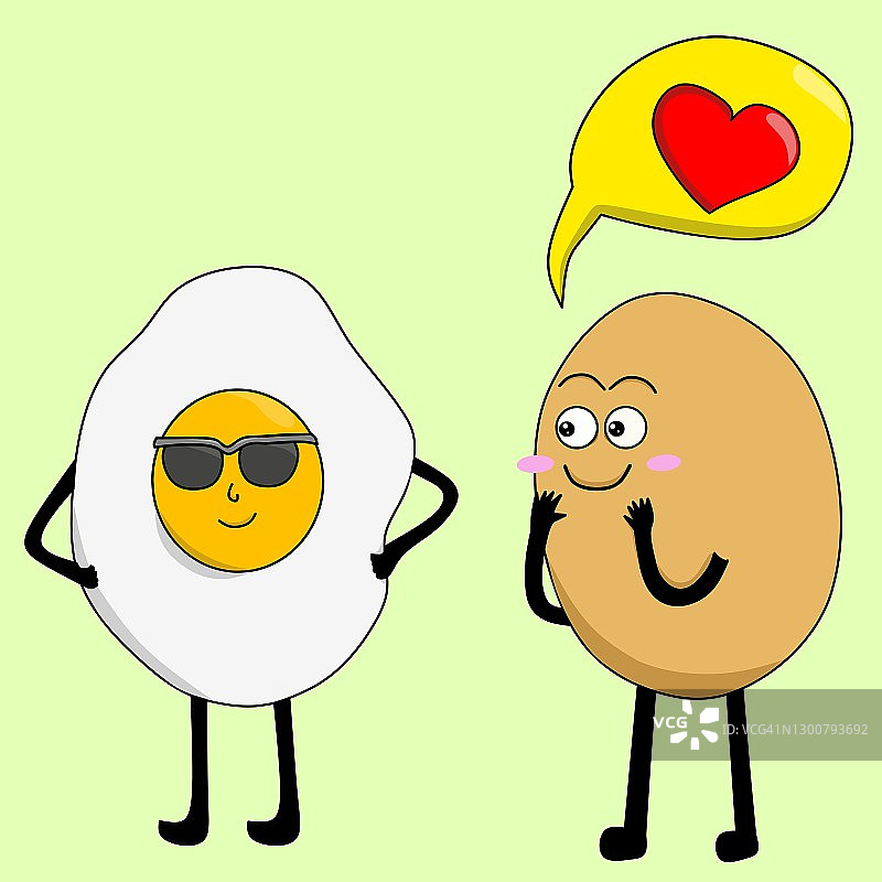 普通鸡蛋和煎蛋的卡通插画设计图片素材