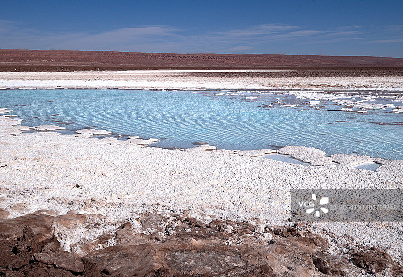 美丽的阿塔卡马沙漠盐滩泻湖靠近圣佩德罗，智利图片素材