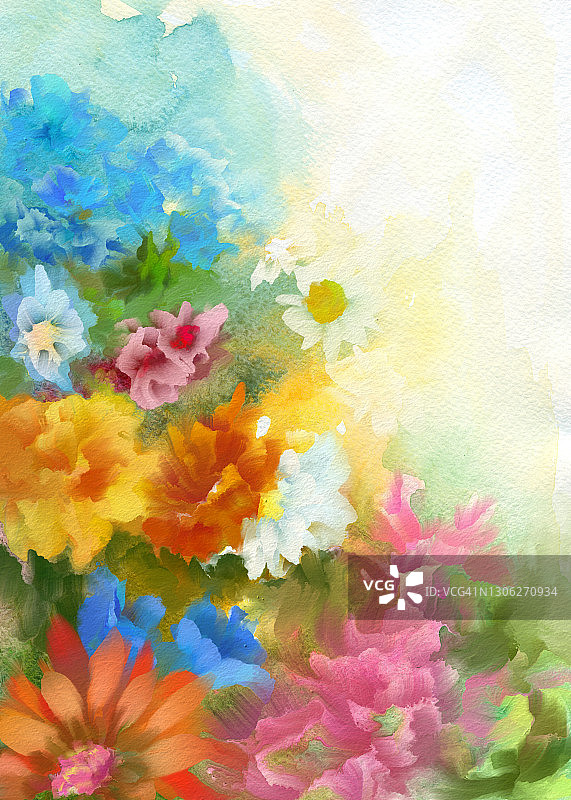 春天的水彩花背景图片素材