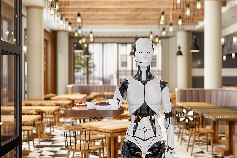 机器人服务员在餐厅服务图片素材