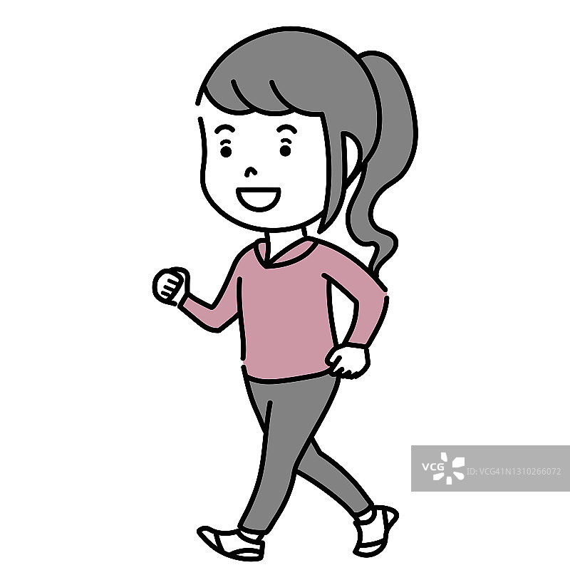 一个女孩在外面散步的插图图片素材