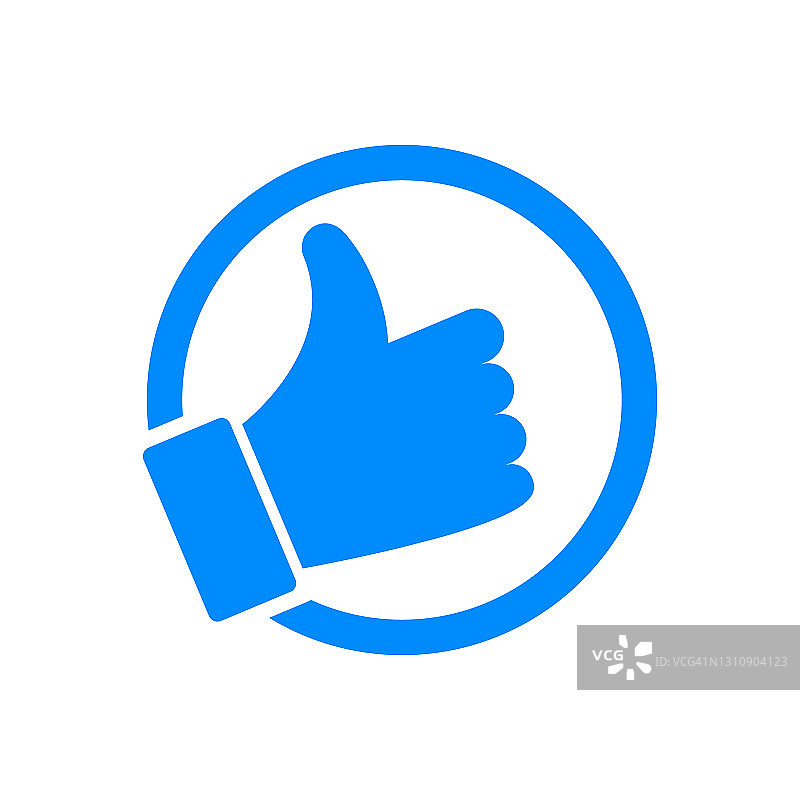 蓝色拇指向上图标孤立在白色背景。像按钮。社交媒体图标。矢量图图片素材