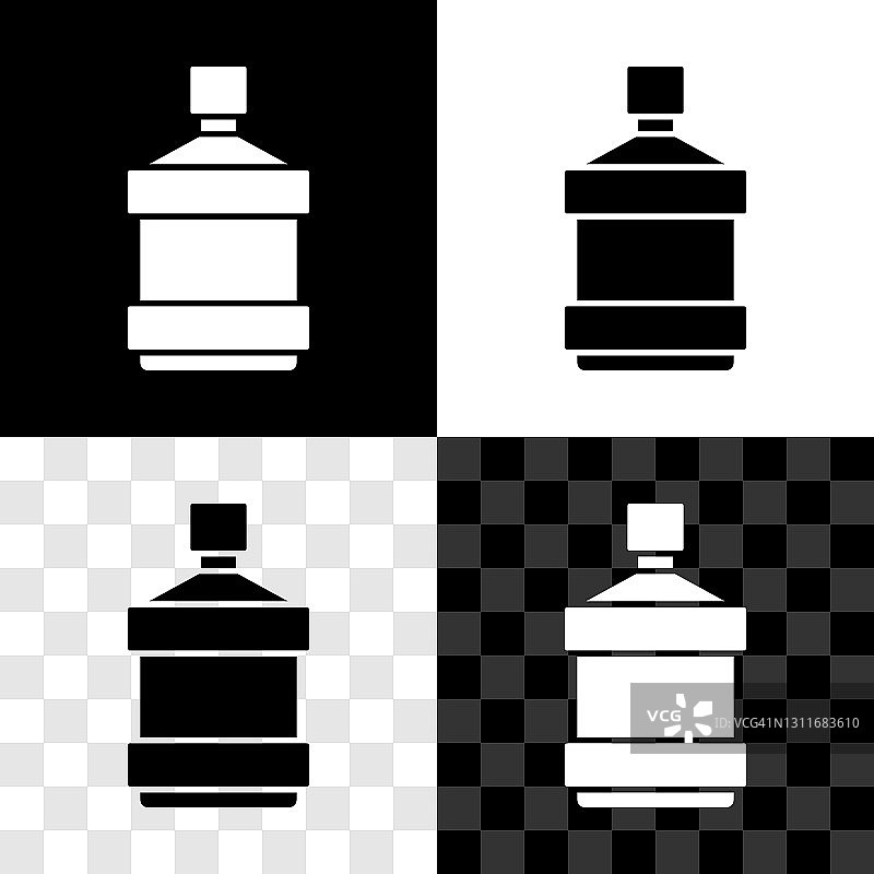 设置大瓶子与清洁水图标隔离在黑色和白色，透明的背景。冷却器的塑料容器。向量图片素材