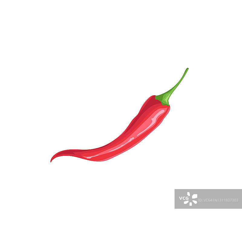 红辣椒。热燃烧的蔬菜。平面卡通设计风格。单辣椒病媒插图孤立在白色背景。图片素材