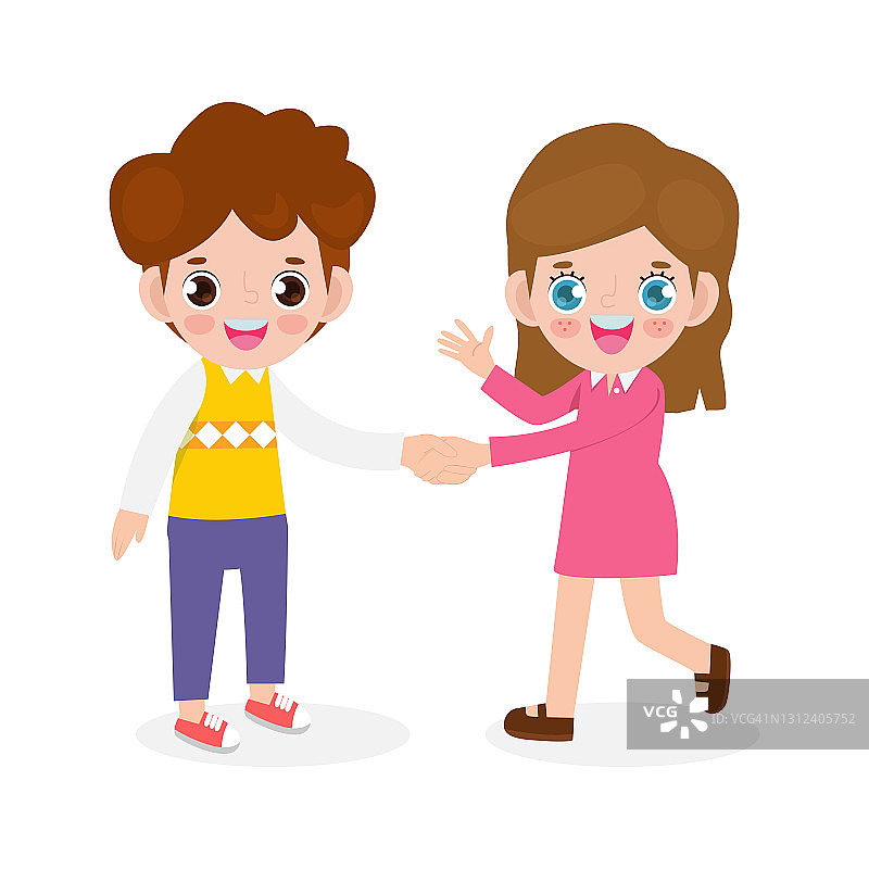 矢量插图的儿童握手孤立在白色背景图片素材