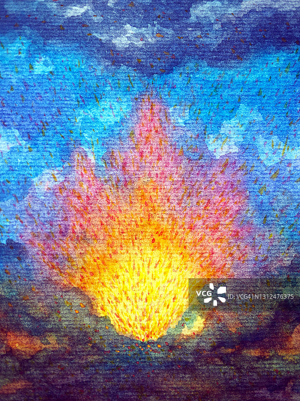 爆炸力量火爆发火焰抽象心灵精神心理艺术水彩画插图设计图片素材