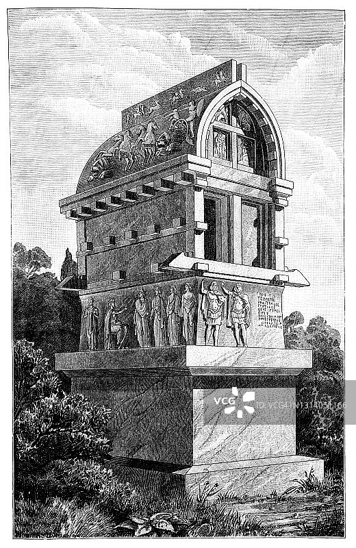 帕亚瓦墓是一个利西亚的高矩形独立桶拱石石棺，也是Xanthos最著名的坟墓之一图片素材