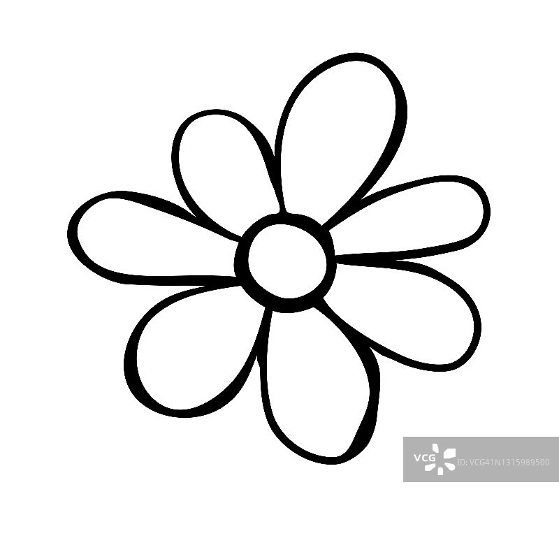 花朵图标。手绘简单的黑色轮廓矢量插图剪辑艺术涂鸦风格，孤立在白色背景图片素材