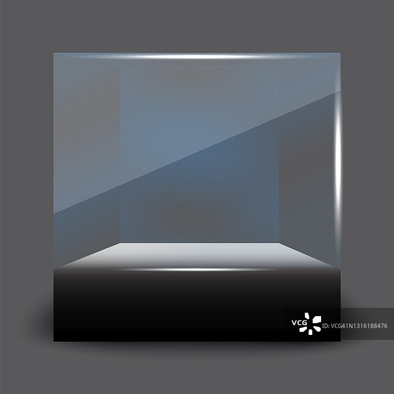 3d模型与黑色玻璃橱窗形式的立方体。室内设计。矢量插图。股票的形象。每股收益10。图片素材