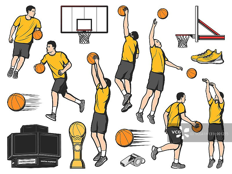 篮球运动员的图标和体育游戏项目图片素材