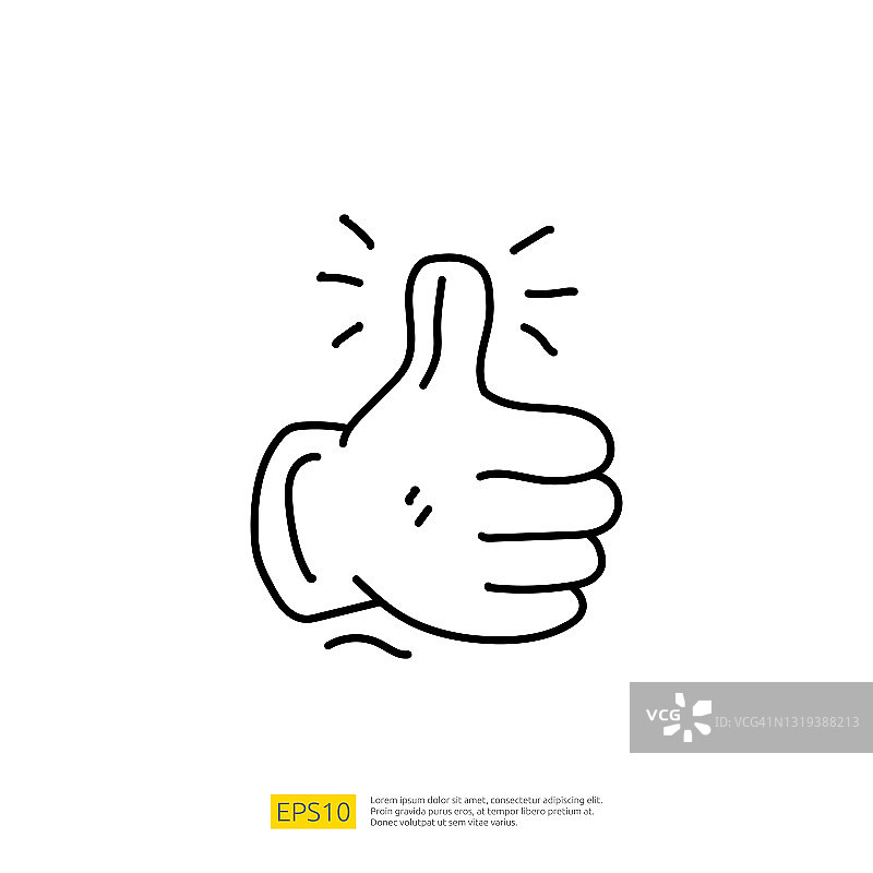 竖起大拇指为客户评价良好的评价反馈涂鸦图标标志符号。正面评论经验概念向量插图图片素材