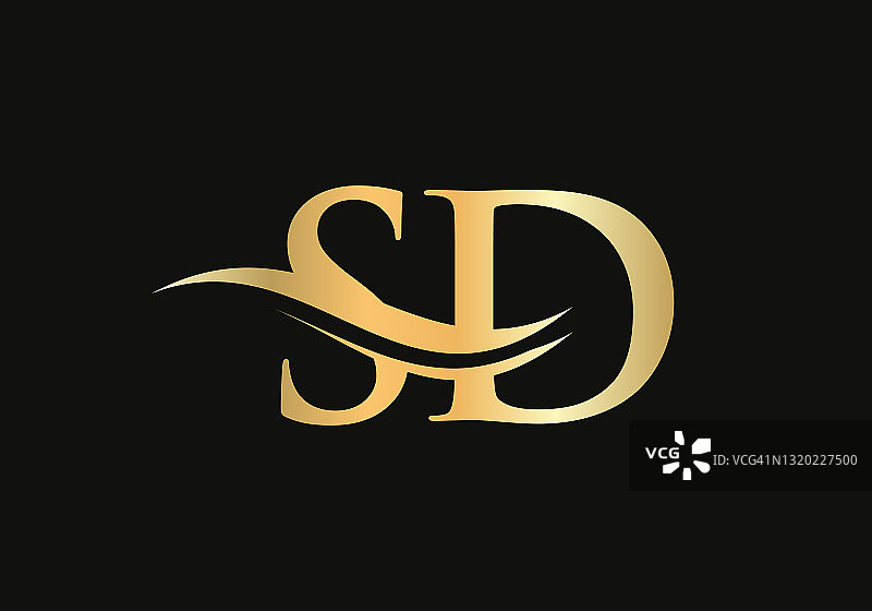 金色SD字母标志设计。SD标志设计具有创意和现代时尚图片素材