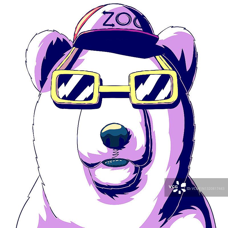 时髦的熊戴着帽子和眼镜。图片素材