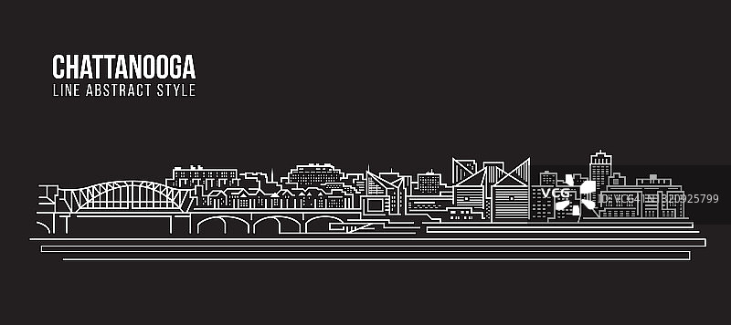城市景观建筑线条艺术矢量插图设计-查塔努加市图片素材