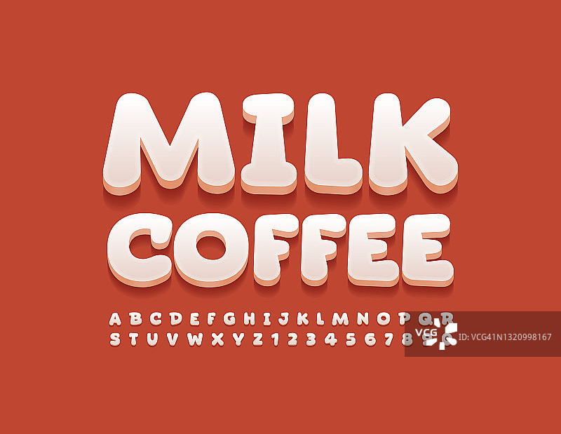 矢量美味标志牛奶咖啡。现代字母表字母和数字图片素材
