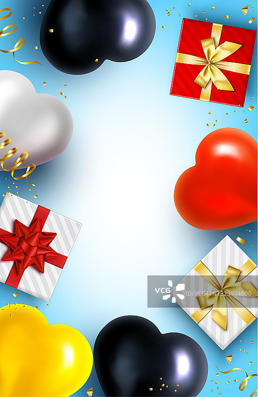 节日心形气球和礼物背景图片素材