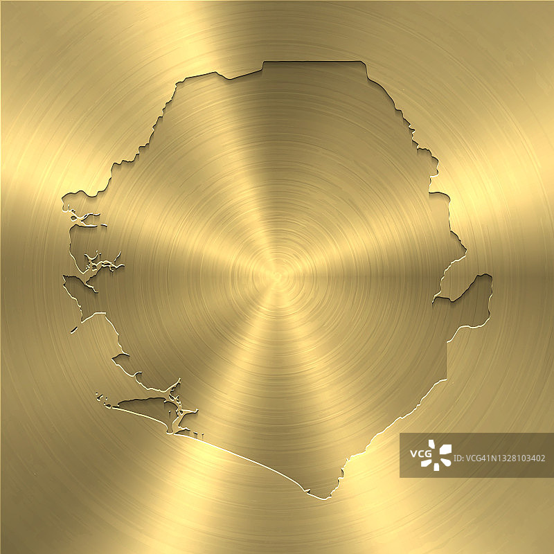 塞拉利昂地图上的黄金背景-圆形拉丝金属纹理图片素材