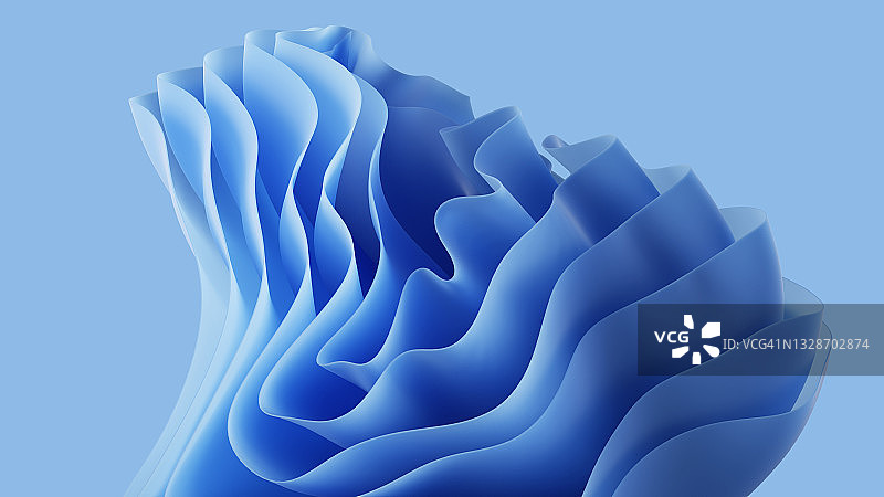 3d渲染，抽象最小的蓝色背景与分层形状，波浪时尚壁纸图片素材