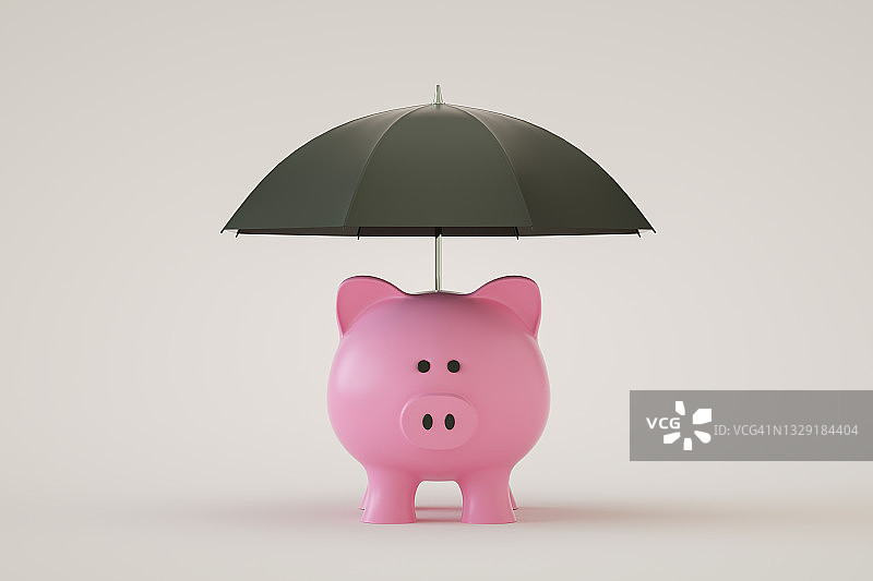 带雨伞的存钱罐，金融保险，保护图片素材
