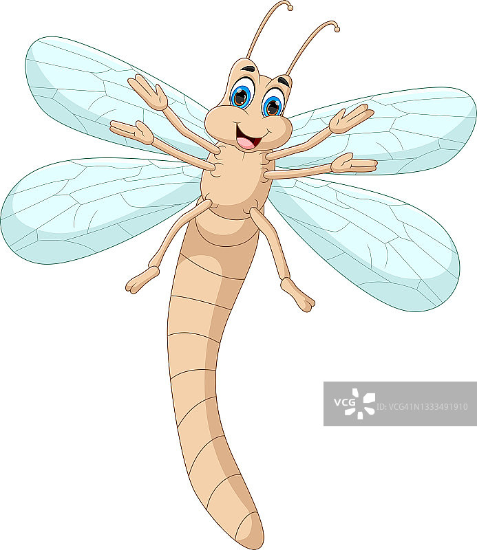 可爱的卡通蜻蜓在白色的背景图片素材