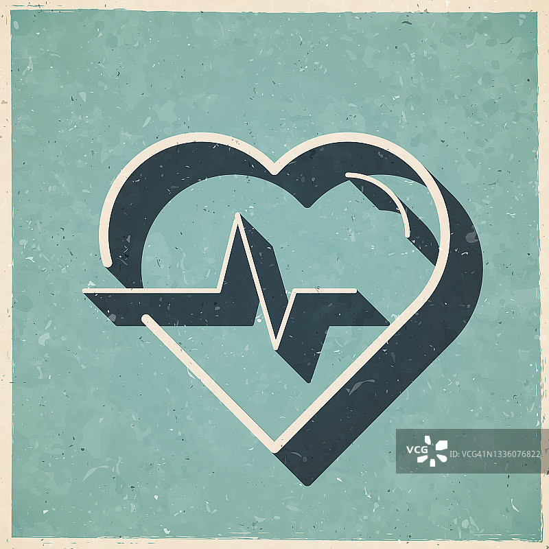 Heartbeat—心脏的脉搏。复古风格的图标-旧的纹理纸图片素材