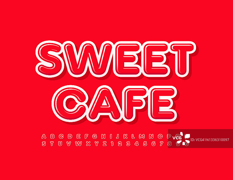 向量营销标志甜咖啡。红色现代字母字母和数字集合图片素材